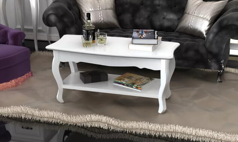 VidaXL Table basse avec 2 étagères en MDF blanc fabriqué en bois de pin massif de haute qualité adapté pour le bureau à domicile 60629